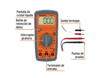 TESTER DIGITAL TRUPER JUNIORS CON 2 PUNTAS PROBADORAS Y SONDA CAJA X 4 U