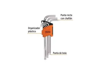 JUEGO DE LLAVES ALLEN LARGAS MILIMETRICAS 15548 TRUPER PUNTA BOLA