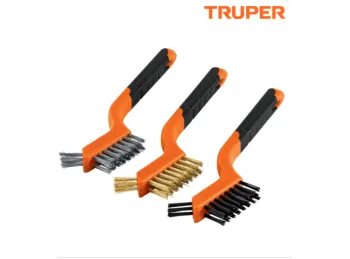 JUEGO DE 3 MINICEPILLOS 10652 TRUPER DE NYLON, LATON Y ACERO INOXIDABLE