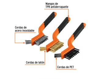 JUEGO DE 3 MINICEPILLOS 10652 TRUPER DE NYLON, LATON Y ACERO INOXIDABLE