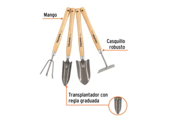 JUEGO 4 HERRAMIENTAS JARDIN 15040 TRUPER MANGO MADERA 38 CM