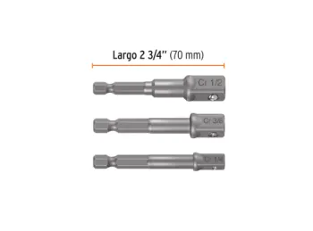 JUEGO 3 ADAPTADORES 1/4 10752 TRUPER LARGO 7 CM PARA TUBOS ENCASTRE 1/4 3/8 1/2