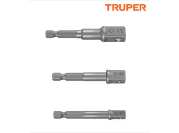JUEGO 3 ADAPTADORES 1/4 10752 TRUPER LARGO 7 CM PARA TUBOS ENCASTRE 1/4 3/8 1/2