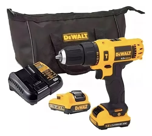 TALADRO PERCUTOR ATORNILLADOR DEWALT A BATERIA 10 MM 12 VOLT. INCLUYE 2 BAT.