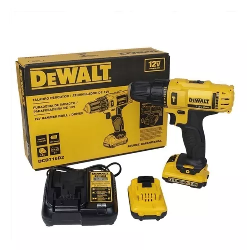 TALADRO PERCUTOR ATORNILLADOR DEWALT A BATERIA 10 MM 12 VOLT. INCLUYE 2 BAT.