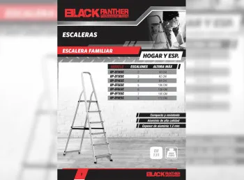 ESCALERA FAMILIAR ALUMINIO BLACK PANTHER 4 ESCALONES C/ARCO PROTECTOR
